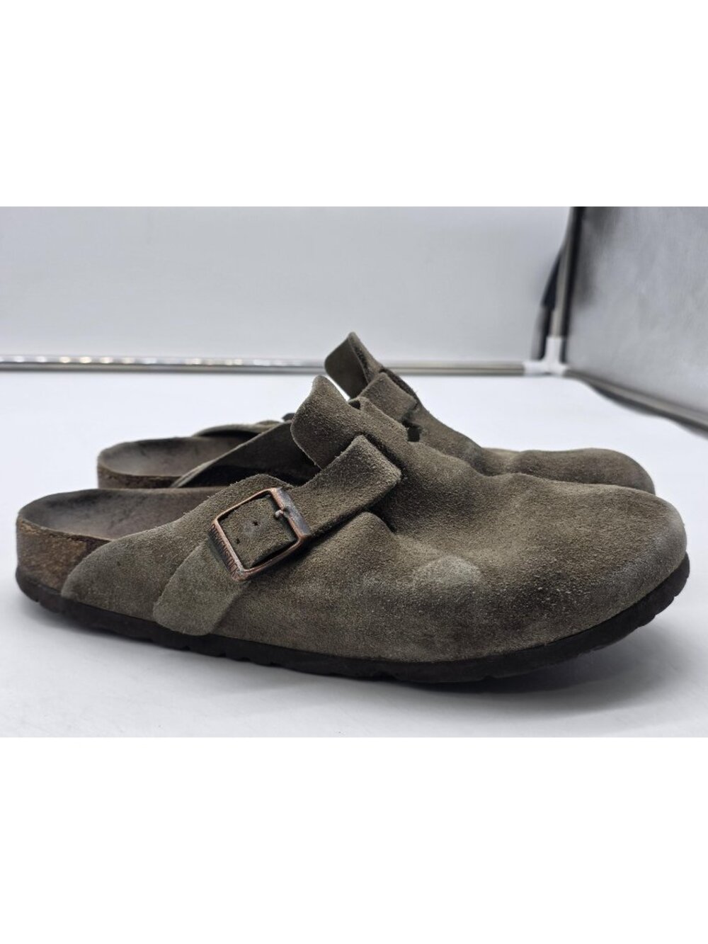 Birkenstock Boston Shoes Womens Size 8 Gray Suede Clog Slip On Comfort Damaged